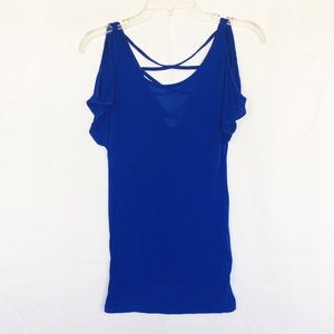 Express blue cold shoulder cross back top XS